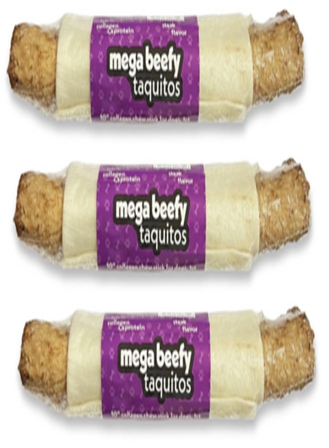 Frankly Original Pet - Steak Flavored Collegen Packed Beefy Taquito Stick for Dogs Pack of 3 (Long Lasting Chews, Treats, Bones for Aggressive Chewers) Made in The U.S.A. - 10" (8722) - Image 1